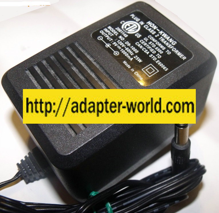 HON-KWANG D9-1000 AC ADAPTER PLUG IN CLASS 2 TRANSFORMER 9VDC 10 - Click Image to Close