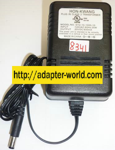 HON-KWANG D12-10-1000-10 AC ADAPTER 20VDC 600mA NEW -( ) 2x5.5m