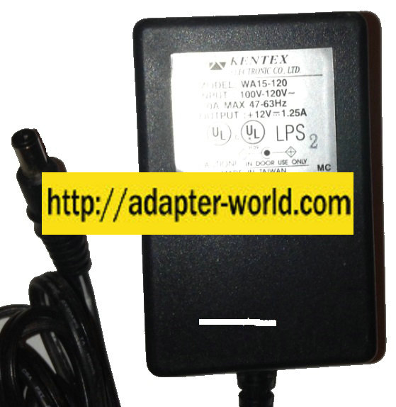 KENTEX WA15-120 AC ADAPTER 12VDC 1.25A -( ) 2x5.5mm NEW STRAIG - Click Image to Close