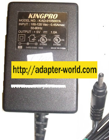 KINGPRO KAD-0105007A AC ADAPTER 5VDC 1A New 1.2 x 3.7 x 9.4 mm