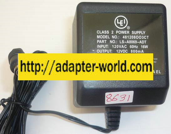 LEI 481208OO3CT AC Adapter 12VDC 800mA -( )- 2.5x5.5mm MOTOROLA - Click Image to Close