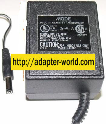MODE DV-1250 AC ADAPTER 12VDC 500mA 12W NEW -( ) 2x5.5mm ROUND - Click Image to Close