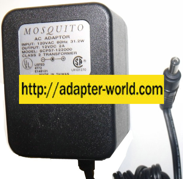 MOSQUITO SCP57-122000 AC ADAPTER 12VDC 2A -( ) 2x5.5mm 120vac Po - Click Image to Close