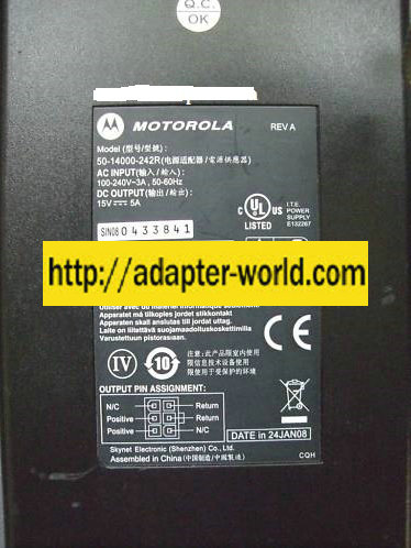 MOTOROLA 50-14000-242R AC ADAPTER 15VDC 5A New 6 Pin Male Conne - Click Image to Close