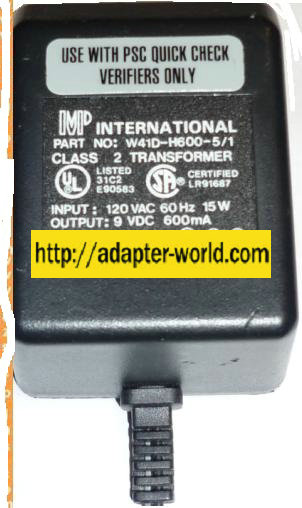 MP W41D-H600-5/1 AC ADAPTER 9V DC 600mA SWITCHING CLASS 2 TRANSF - Click Image to Close