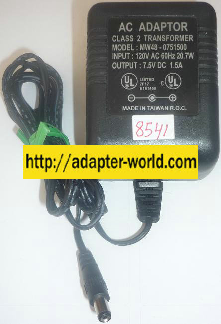 MW48-0751500 AC ADAPTER 7.5VDC 1.5A NEW -( ) 2x5.5mm POWER SUPP - Click Image to Close