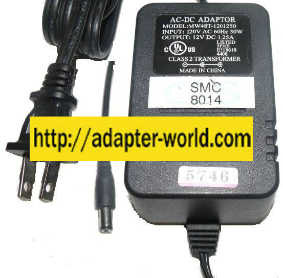 MW48T-1201250 AC ADAPTER 12VDC 1.25A NEW -( ) 2x5.5mm round bar - Click Image to Close