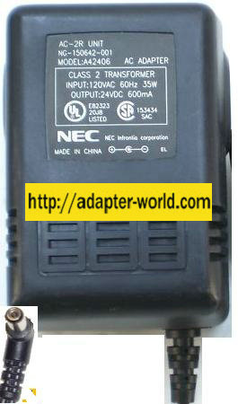 NEC A42406 AC ADAPTER 24VDC 600mA (-) 2x5.5mm AC-2R New 90 °