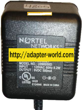 NORTEL U090050D AC ADAPTER 9VDC 500mA -( ) 2x5.5mm 90 ° new 120v - Click Image to Close