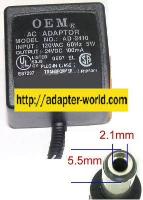 OEM AD-2420 AC ADAPTER 24V DC 200mA NEW 2x5x12mm (-) STRAIGHT - Click Image to Close