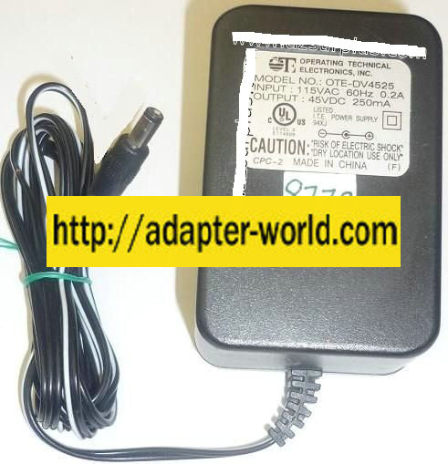 OPERATING TECHNICAL OTE-DV4525 AC ADAPTER 45VDC 250mA NEW -( ) - Click Image to Close