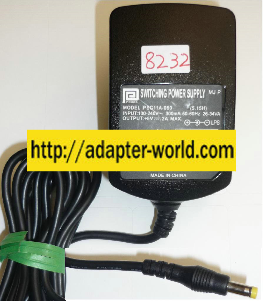 PHIHONG PSC11A-050 AC ADAPTER 5VDC 2A NEW (-)1.5x4x9 STRAIGHT - Click Image to Close