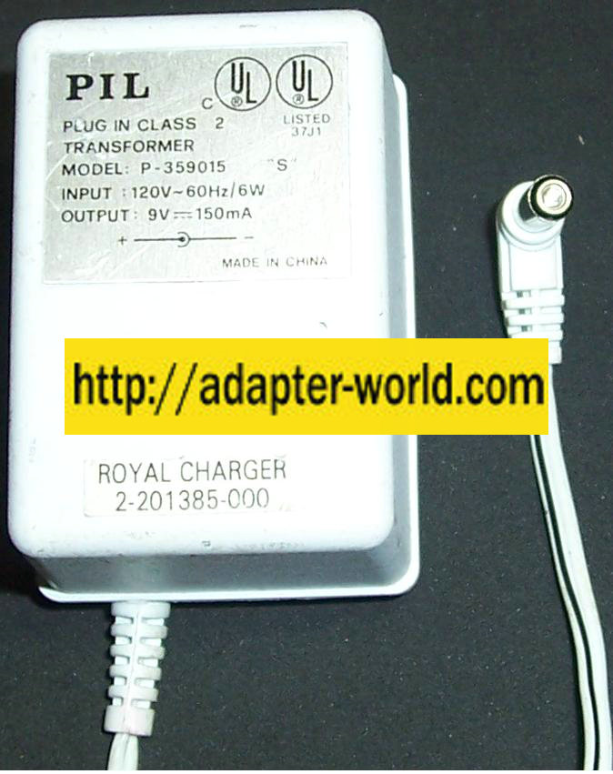 PIL P-359015 AC ADAPTER 9VDC 150mA CHARGER Power Supply Royal ha - Click Image to Close