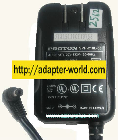 PROTON SPR-218L-05 AC ADAPTER 5VDC 2.5A Power Supply 2 .1x5.5 - Click Image to Close