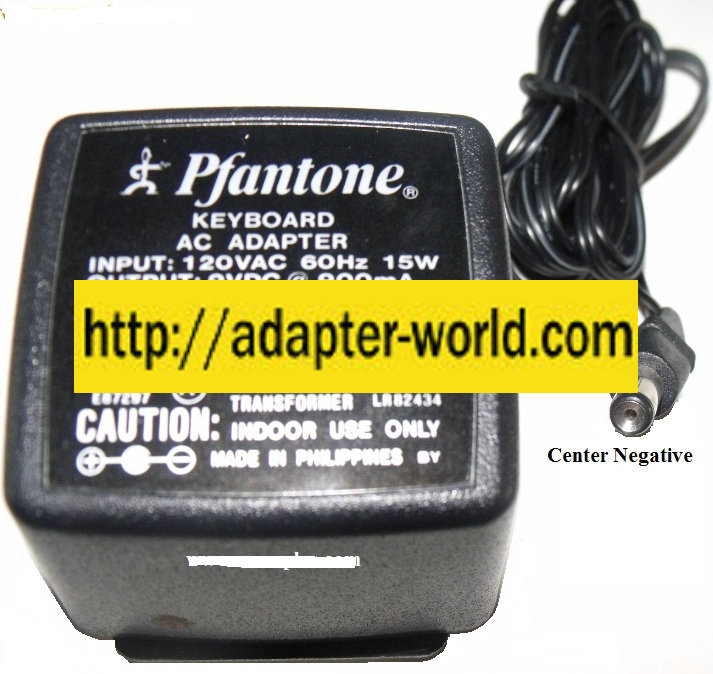 Pfantone ACKB-9V AC ADAPTER 9VDC 900mA Keyboard (-) New POWE - Click Image to Close