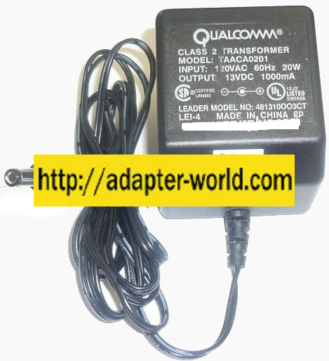 QUALCOMM TAACA0201 AC ADAPTER 13VDC 1000mA NEW -( ) 2.5x5.5mm R - Click Image to Close