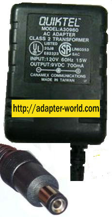 QUIKTEL A30980 AC ADAPTER 9VDC 700mA -( )- Power Supply PLUG IN