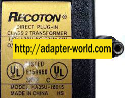RECOTON HA35U-18015 AC ADAPTER 18V DC 150mA POWER SUPPLY Speaker