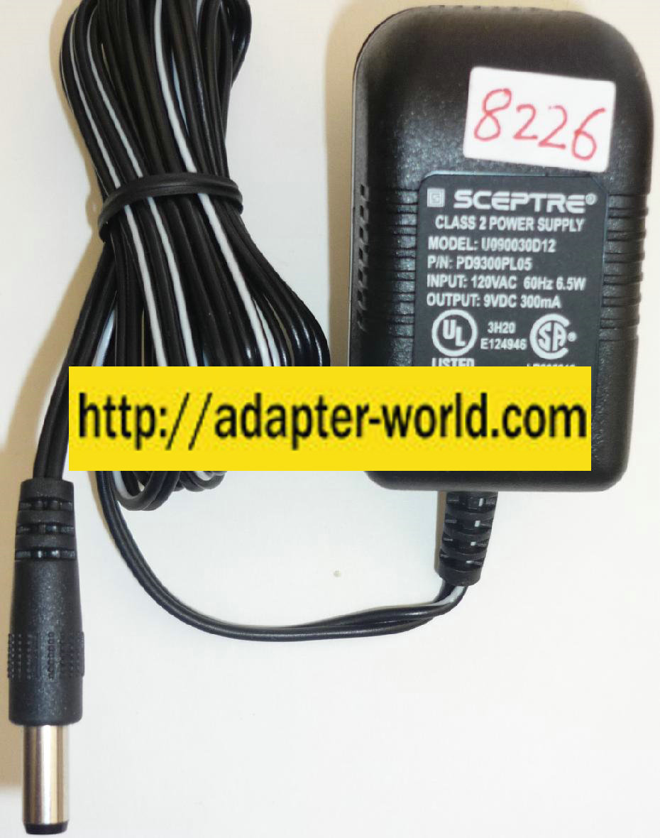 SCEPTRE U090030D1201 AC ADAPTER NEW -( )2x5.5 9VDC 300mA STRAIG - Click Image to Close