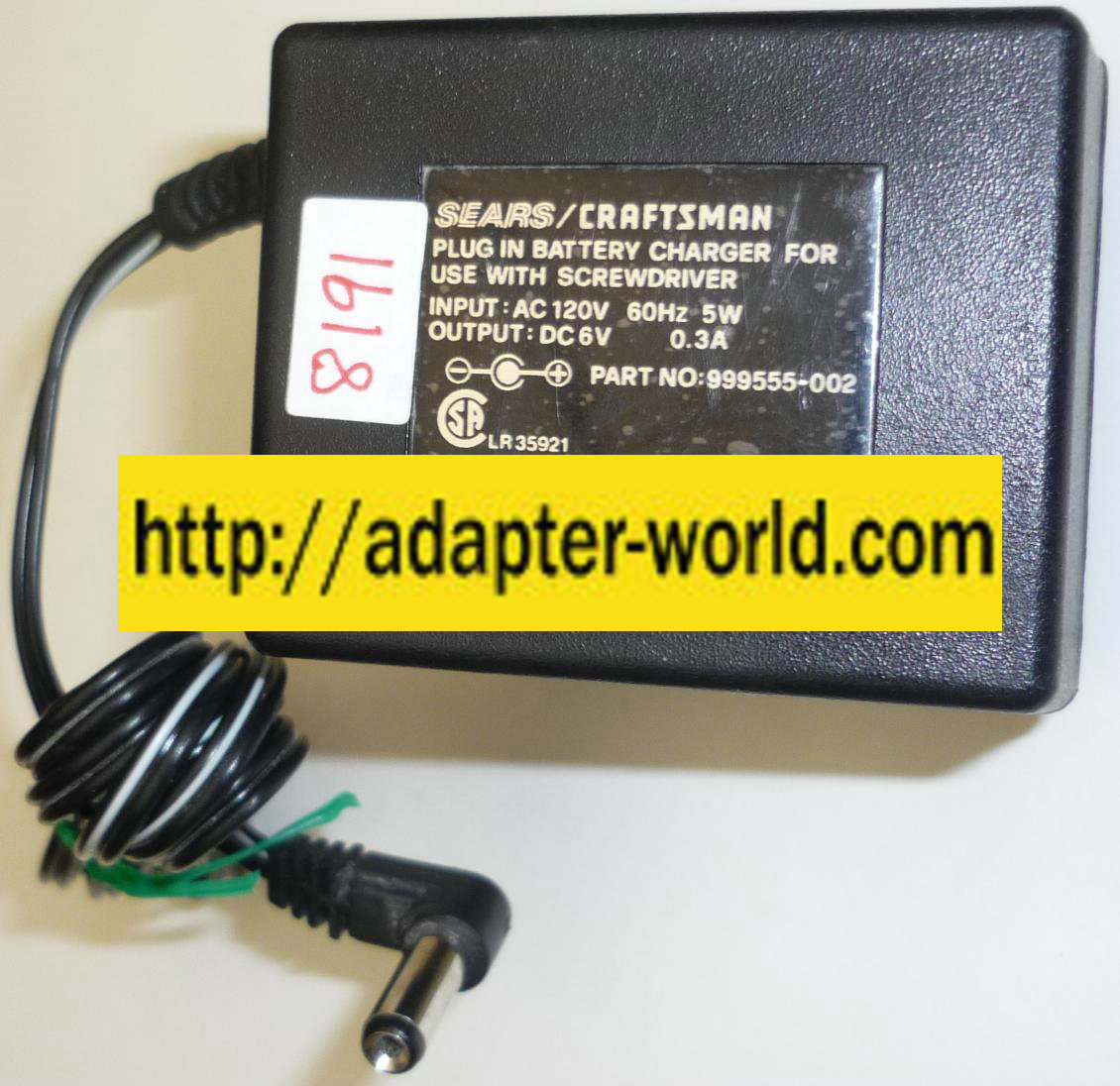 SEARS CRAFTMANS 999555-002 AC ADAPTER 6VDC 0.3A -( ) 1.8x5.5mm R - Click Image to Close