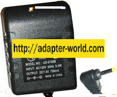SIL UD-0708B AC DC ADAPTER 7.5V 700mA CLASS 2 POWER SUPPLY - Click Image to Close