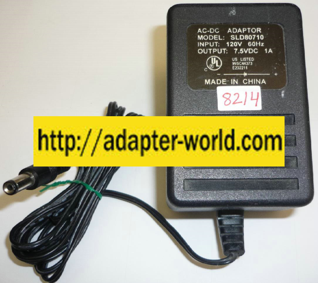 SLD80710 AC DC ADAPTER NEW -( )2x5.5 ROUND BARREL 7.5VDC 1A E20 - Click Image to Close