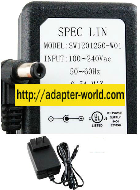SPEC LIN SW1201250-W01 AC ADAPTER 12V 1.25A POWER SUPPLY