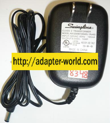 SWINGLINE KA12D090100045U AC ADAPTER 9VDC 1A NEW -( ) 2.5x5.5 R