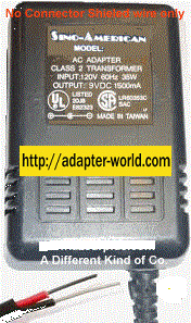 Sino-American AD-A40915 AC ADAPTER 9VDC 1500mA No Connector Shie