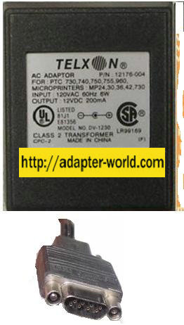 TELXON DV-1230 AC ADAPTER 12VDC 200mA 8Pin 120vac Power supply
