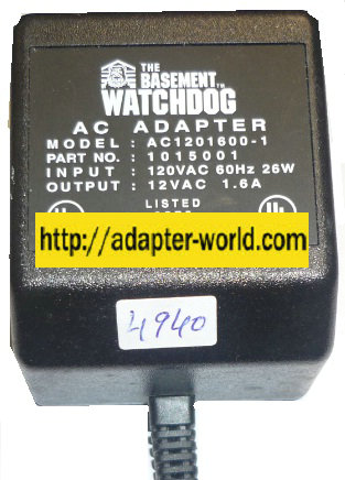 The Basement Watchdog AC1201600-1 AC ADAPTER 12VAC 1.6A 1015001