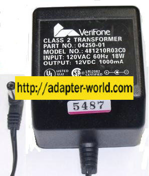 VERIFONE 481210R03C0 AC ADAPTER 12VDC 1000mA CREDIT CARD PROCESS - Click Image to Close