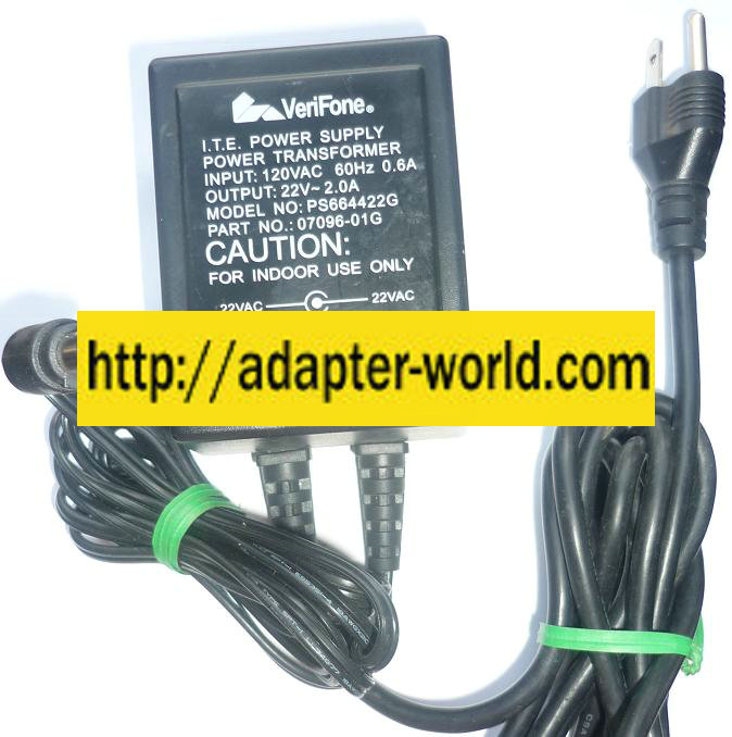 VERIFONE PS664422G AC ADAPTER 22VAC 2A NEW ~(~) 1x4.1x8.5mm POW - Click Image to Close