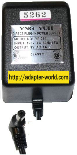 YNG YUH YP-054 AC ADAPTER 9V 1A DIRECT PLUG IN POWER SUPPLY - Click Image to Close