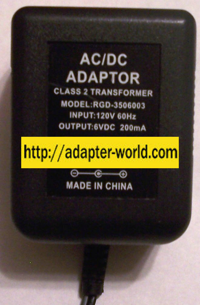 RGD-3506003 AC DC ADAPTER 6VDC 200mA POWER SUPPLY - Click Image to Close