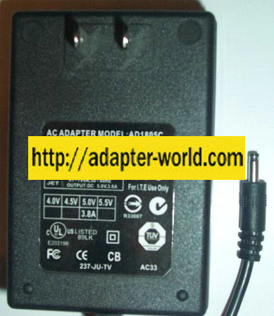 AD1805C AC ADAPTER 5.5Vdc 3.8A -( ) 1.2x3.5mm POWER SUPPLY - Click Image to Close