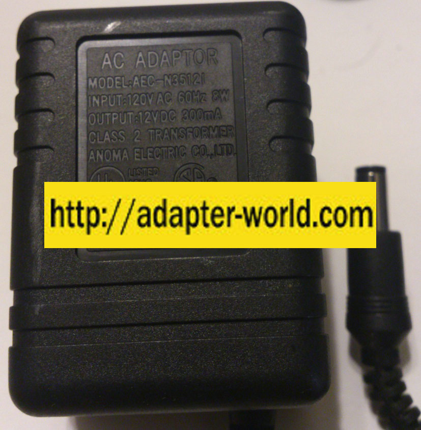 ANOMA AEC-N3512I AC ADAPTER 12VDC 300mA NEW 2x5.5x11mm -( )- - Click Image to Close