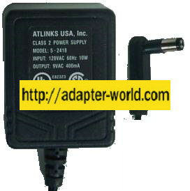ATLINKS 5-2418 AC ADAPTER 9VAC 400mA ~(~) 2x5.5mm 120VAC CLASS 2 - Click Image to Close