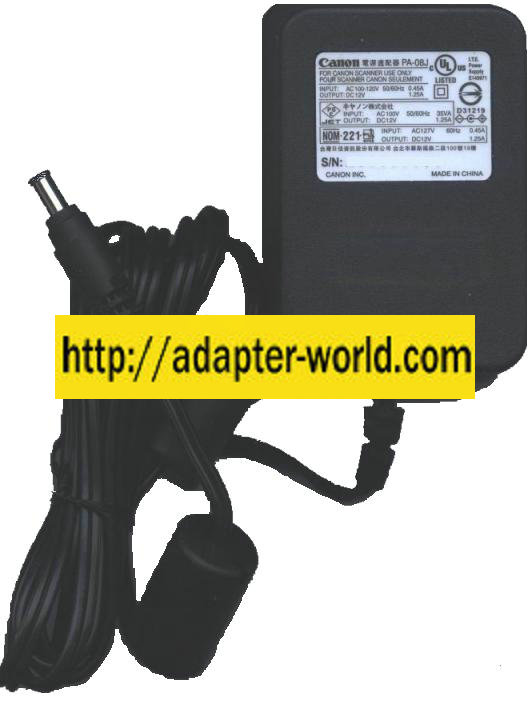 Canon PA-08J AC Adapter 12V 1.25A Power Supply Fits CanoScan 42 - Click Image to Close