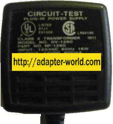 Circuit-Test DV-1280 AC ADAPTER 12V DC 1A RP-1280 CLASS 2 Transf - Click Image to Close