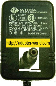 CUI D48-12-800 AC ADAPTER 12VDC 800mA 19W LINEAR POWER SUPPLY Ma - Click Image to Close