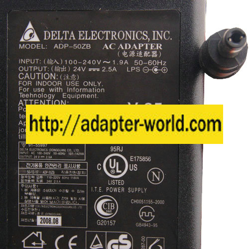 Delta ADP-50ZB HP AC ADAPTER 24VDC 2.5A -( ) 2.5x5.5mm New 100- - Click Image to Close
