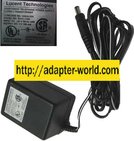 LUCENT TECHNOLOGIES SA41-118A AC ADAPTER 9Vdc 700mA -( )- COMPON - Click Image to Close