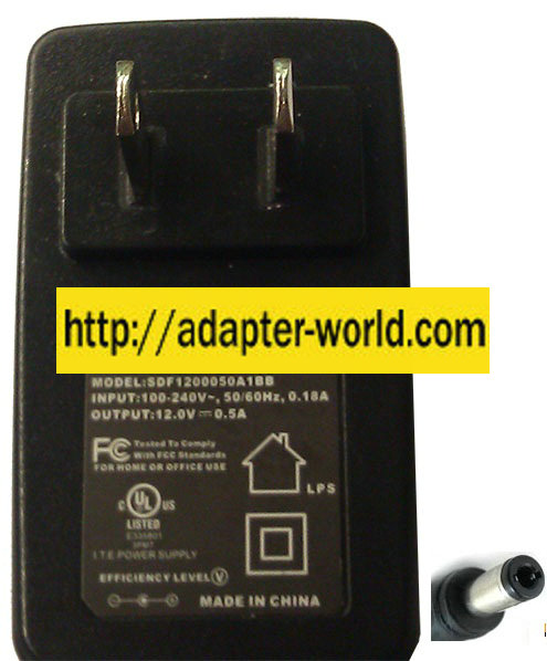 MASS POWER SDF1200050A1BB AC ADAPTER 12V DC 0.5A NEW -( )- 2x5 - Click Image to Close