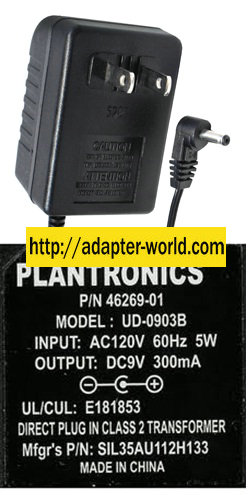 Plantronics UD-0903B AC Adapter 9VDC 300mA for S10 T20 Headsets - Click Image to Close