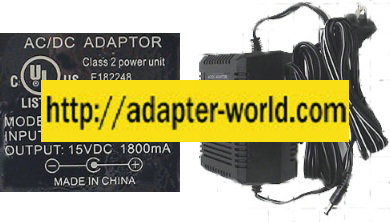 Remmington TEL-748-5 AC Adapter 15VDC 1800mA 1.8A Power supply A - Click Image to Close