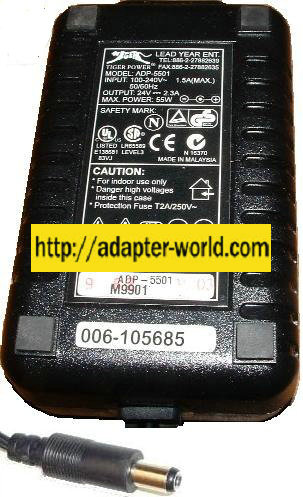 Tiger Power ADP-5501 AC Adapter 24VDC 2.3A 55W 2.1x5.5mm Power S - Click Image to Close