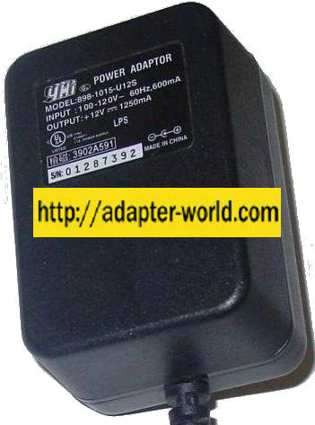 YHi 898-1015-U12S AC Adapter 12VDC 1250mA -( ) 2x5.5mm 120vac IT - Click Image to Close
