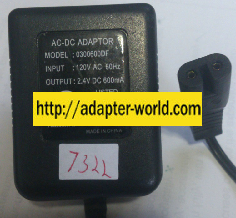 JUST FOR MEN 0300600DF AC ADAPTER 2.4VDC 600mA NEW 2 HOLE - Click Image to Close