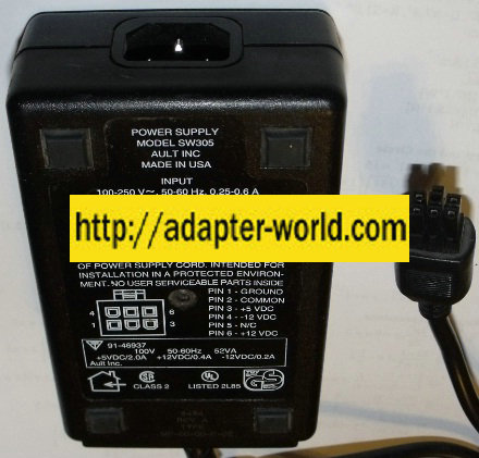 AULT SW305 AC ADAPTER 12VDC 0.8A -12V 0.4A 5V 2A 17W New POWER - Click Image to Close